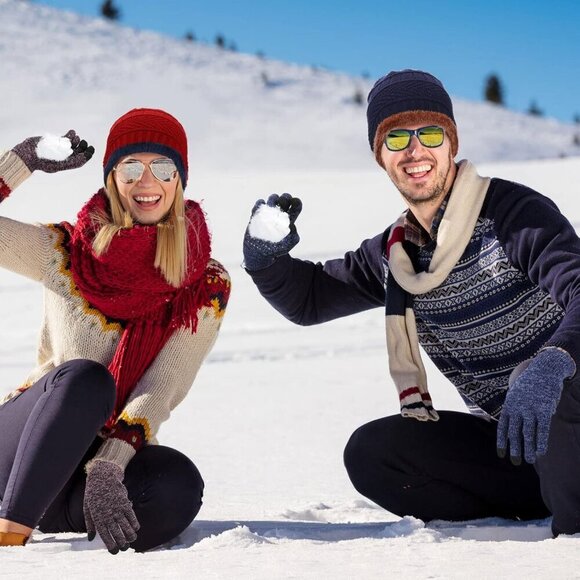 Winter Hat and Gloves Set Knit Beanie Touchscreen Gloves Bulk for Men Women main image 6